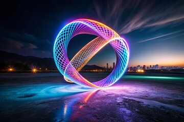 Wall Mural - glowing geometric mobius strip: fantasy urban exploration stock photo