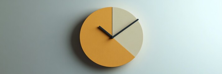 Aufkleber - Modern wall clock with minimalist design showcasing yellow and beige color scheme in a well lit room. Generative AI
