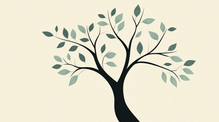 Aufkleber - Stylized tree icon displaying branches and green leaves against a light background. Generative AI