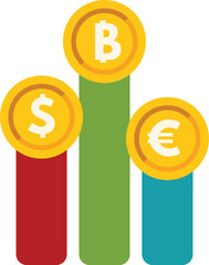 Wall Mural - this bar graph is showing the growth of bitcoin surpassing the value of the dollar and euro