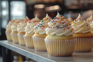 Sticker - Colorful Vanilla Cupcakes with Sprinkles