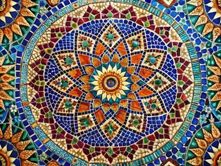 Wall Mural - intricate mosaic tile pattern close-up: colorful artistic texture design