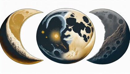 Wall Mural - phases of the moon with label isolated on white background