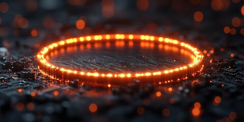 Wall Mural - illuminated circular pattern on a microchip background showcasing technology and innovation during n