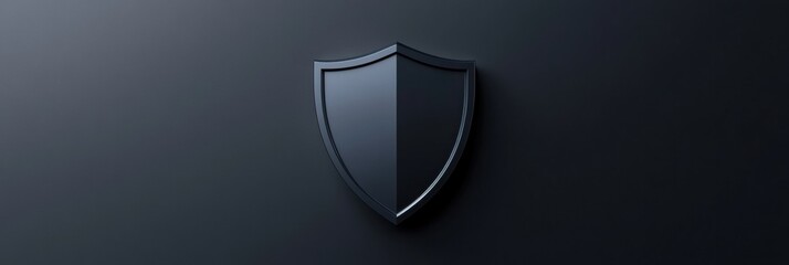 Poster - Stylized black shield emblem on a dark background representing protection and security concepts. Generative AI