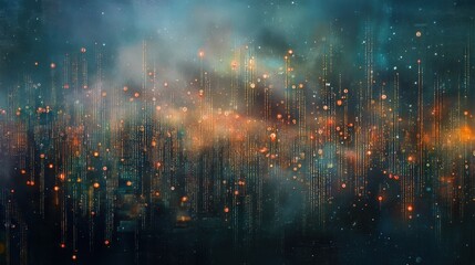 Wall Mural - a cityscape with a lot of lights and a lot of dots