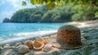© Bejo Studio - Seashells, hat, tropical beach, ocean view, summer vacation