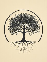 Leinwandbilder - Symbolic representation of a tree of life with intricate roots and branches showcasing connection and growth. Generative AI