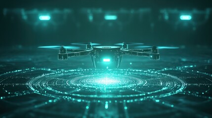 Wall Mural - a drone is hovering over a blue and green surface