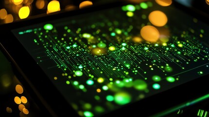 Wall Mural - a tablet screen is lit up with green dots