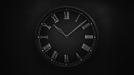 Leinwandbilder - Elegant black wall clock with Roman numeral markings showing the time on a dark background. Generative AI