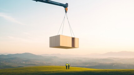 Poster - Modular Architecture at Sunrise Sleek Minimalist Design in Sustainable Materials for Real Estate Innovation and Eco-Friendly Living Solutions