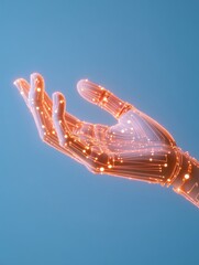 Aufkleber - Innovative Tech Display Neon Lit Robotic Hand with Digital Circuitry - Advanced Connectivity Design for Engineering and Intelligent Systems Integration in Commercial Tech Solutions