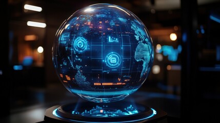 Wall Mural - a blue sphere with a glowing globe on top of it