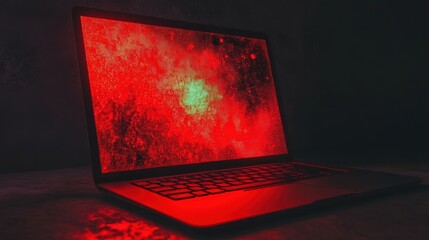 Wall Mural - a laptop with a red screen and a green dot in the middle