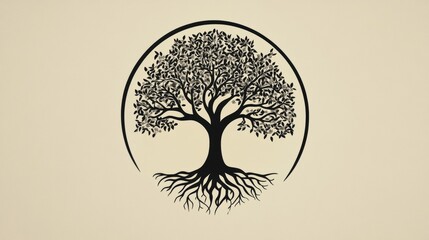 Leinwandbilder - Tree of life illustration with intricate roots and leaves in a circular design symbolizing connection and growth. Generative AI