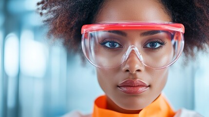 Aufkleber - Tech-Savvy Environmental Scientist Portrait Modern Safety Gear with Clear Lab Goggles - Commercial Science Branding and Eco Monitoring Innovation