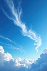 Wall Mural - High-altitude wispy cirrus clouds drifting in a deep blue sky , nature, summer, sun