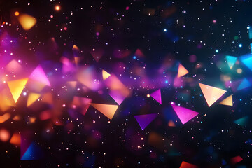 Wall Mural - colorful geometric light reflections with flashes and particles on dark background. abstract space t