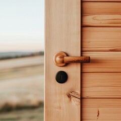 Leinwandbilder - Rustic Minimalism in Eco-Tiny Homes Reclaimed Wooden Door Handle - Sustainable Design and Real Estate Innovation for Modern Compact Living Spaces