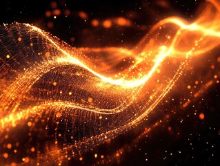 Wall Mural - A bright orange wave of light with a lot of sparkles. The sparkles are scattered all over the image, giving it a dreamy and ethereal feel