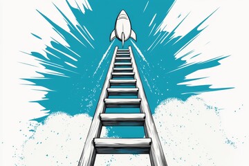 Poster - A minimalist depiction of a ladder extending upwards indefinitely, drawn with clean, simple lines