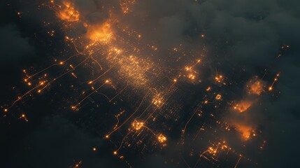 Wall Mural - a cityscape with a lot of lights and fire