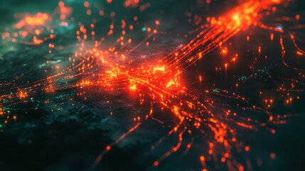 Wall Mural - a computer generated image of a city with a lot of red lights