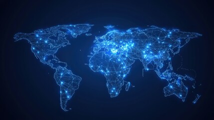 Wall Mural - a blue globe with a network of lights on it