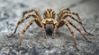 © InspirationDesign - Spider close-up on grey surface. Perfect for wildlife and arachnid photography.
