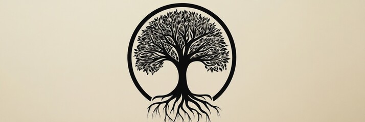 Fototapete - Tree of life design with visible roots symbolizes connection and growth in an artistic representation. Generative AI