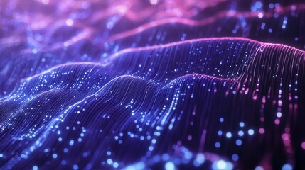 Canvas Print - abstract digital art with glowing particles forming wavy lines in vibrant purple and blue hues. crea