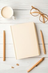 Poster - Scandinavian Aesthetic Writing Space Minimalist Wooden Stationery on Light Wood - Professional Office Design and Creative Workspace Inspiration for Modern Learning Environments