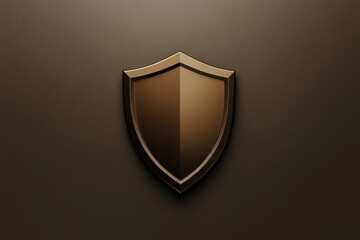 Poster - Bronze shield emblem displayed on a smooth dark background representing protection and strength in design. Generative AI