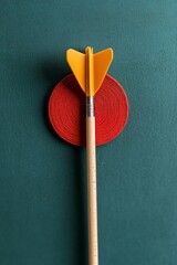Poster - Vibrant Minimalist Archery Display Bold Red Target with Wooden Arrow and Yellow Feathering - Precision Marketing Visuals for Competitive Strategy and Sports Branding