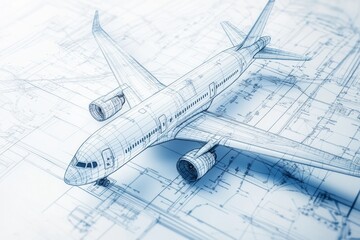 Fototapete - Detailed technical blueprints showcasing the design and specifications of an airplane. Generative AI