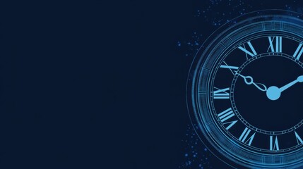 Poster - Blue clock face with glowing design against dark background showcasing elegance and timekeeping importance. Generative AI