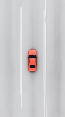 Modern Urban Safety Display Aerial View of Bright Orange Car on Asphalt - Commercial Public Safety Content for Traffic Management and Responsive City Infrastructure Planning