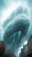 Aufkleber - Dynamic Urban Stormscape Aesthetic of Ominous Clouds and Modern Architecture - Urban Resilience Insights and Weather-Ready City Planning Tools