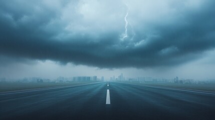 Aufkleber - Dramatic Urban Storm Imagery Ominous Clouds, Rain and Lightning Over City Skyline - Resilient Infrastructure Strategy and Climate Impact Content