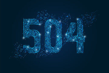 Abstract isolated blue image of HTTP Error 504 Gateway Timeout. Polygonal low poly wireframe illustration looks like stars in the black night sky in space or flying glass shards.