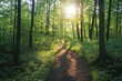 © Alexandr Efimov - Wooden trail in forest sunlit clearing shade dappled light shadows peace serene tranquil pathway wilderness woodland solitude escape retreat hike explore outdoor adventure