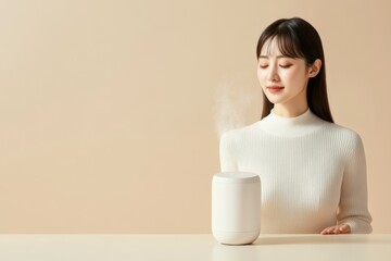 Leinwandbilder - Minimalist Smart Home Cooking Korean Woman, 28, with Voice-Activated Kitchen Tech - Seamless IoT Integration and Ambient Design for Modern Culinary Experiences