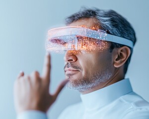 Aufkleber - Futuristic Health-Tech Integration Indian Entrepreneur in Cyber-VR Wearable - Catalyzing Business Innovation and Performance Optimization in Modern Boardrooms