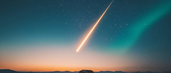 Aufkleber - Dynamic Scene Meteor Streak in Starry Sky with Telescope Silhouette - Innovative Content for Astronomy Enthusiasts and Science Education