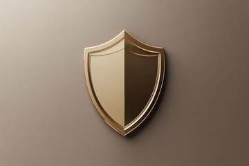 Poster - Golden shield emblem displayed on a smooth beige background showcasing elegance and protection. Generative AI