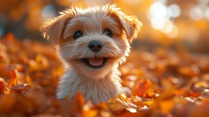 Cute puppy in the flowers