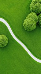 Aufkleber - Aerial Innovation in Agriculture Drone-Captured Vibrant Green Field with Curved Pathway - Modern Smart Farming and Precision Data Solutions for Sustainable Crop Management