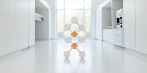 Aufkleber - Modern Molecular Structure Visualization White Minimalist Lab Interior with Model - Tech Industry Innovation and Scientific Research Promotion