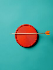 Poster - Contemporary Minimalist Archery Art Vibrant Target with Arrow on Turquoise Backdrop - Modern Sporting Event Design and Marketing Content for Adventure Experience Venues